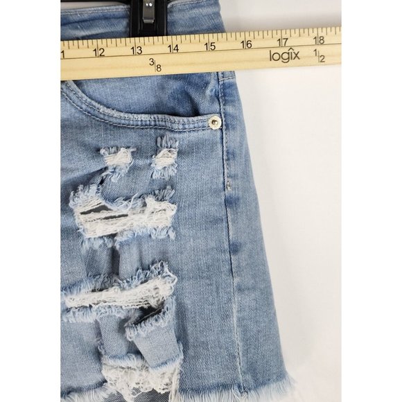 Just USA Shorts Womens Medium Blue Denim Preppy Frayed Ripped Distressed Pockets - Picture 4 of 11